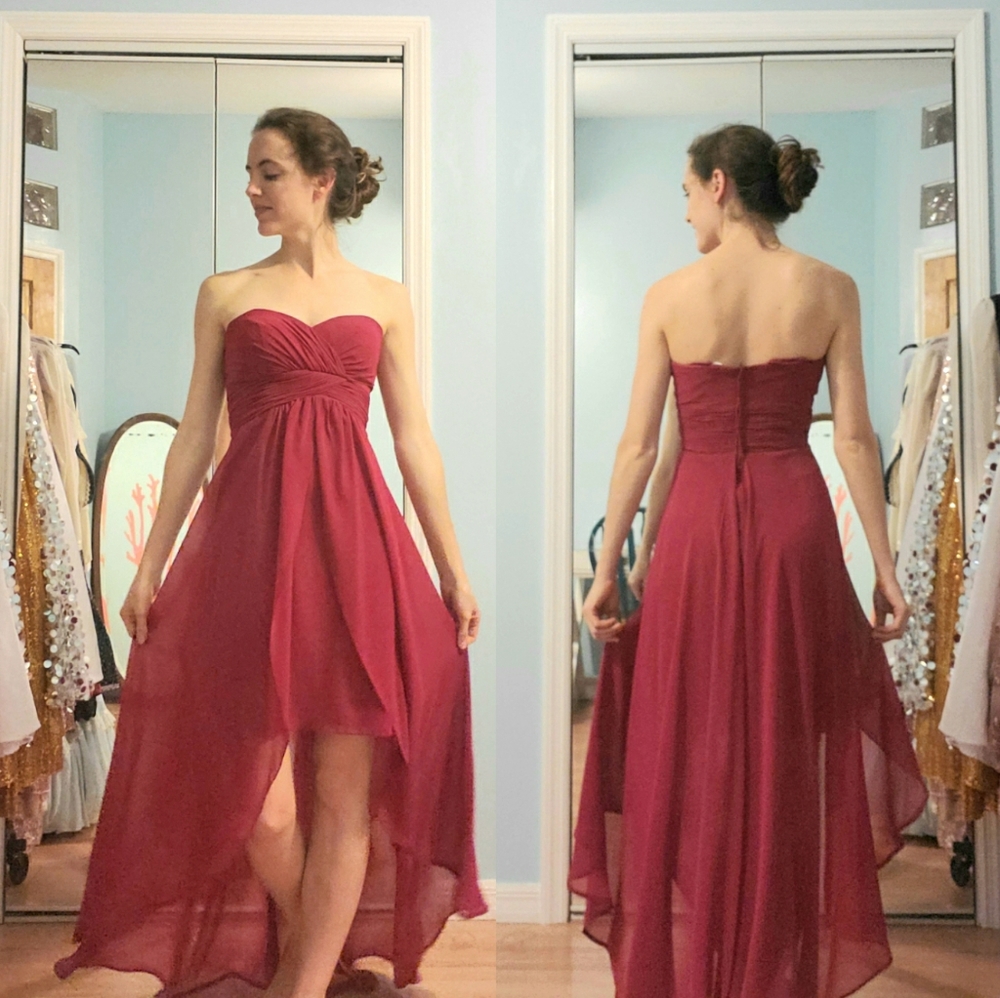 SOLD Evening Maroon Chiffon Strapless Dress* - Picture 1 of 8